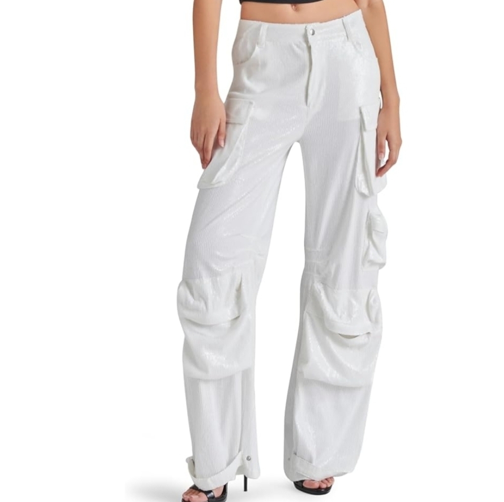 Steve Madden White Cargo Wide-Leg Pants